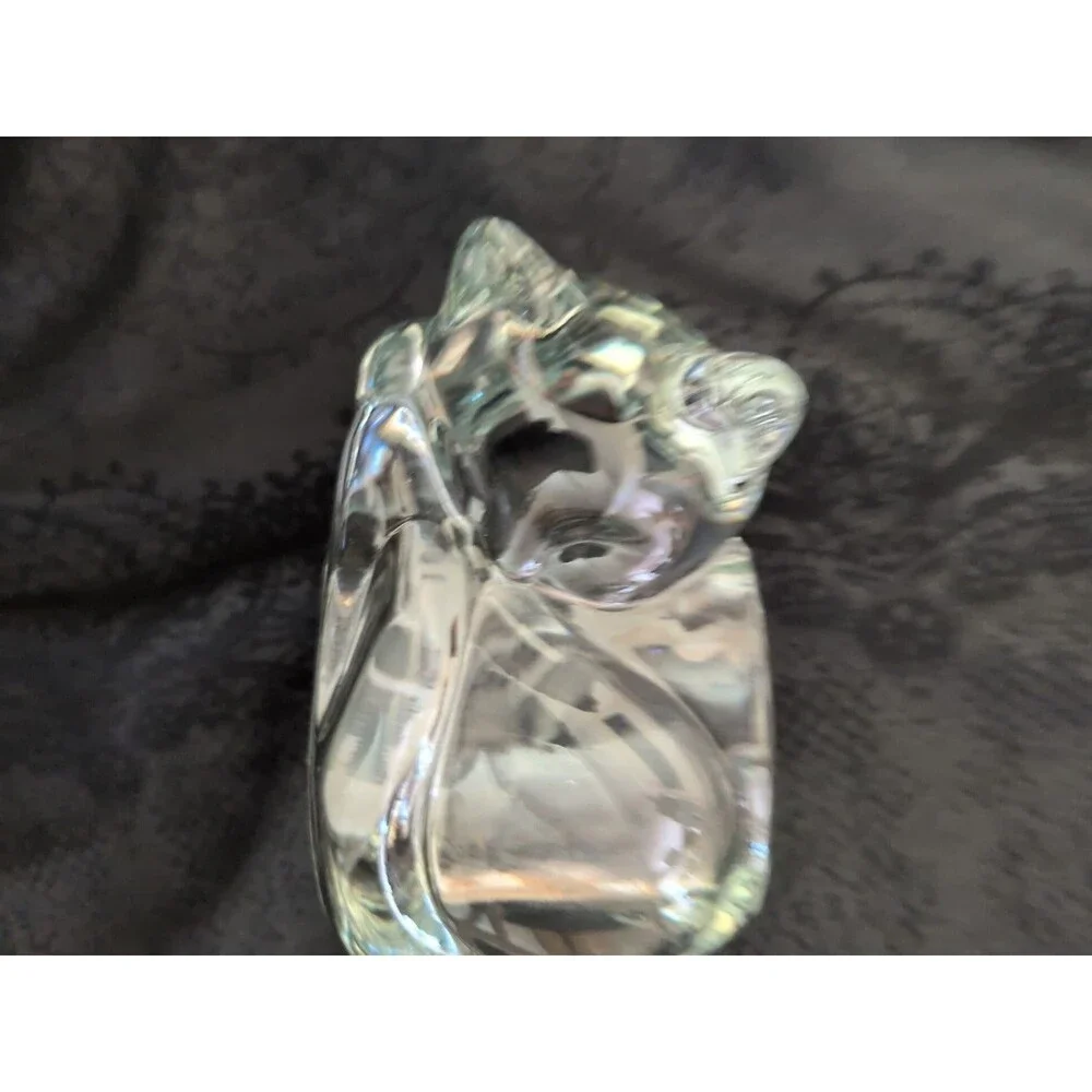 NWT VINTAGE INDIANA GLASS COMPANY CLEAR GLASS SLEEPING CAT VOTIVE CANDLE HOLDER